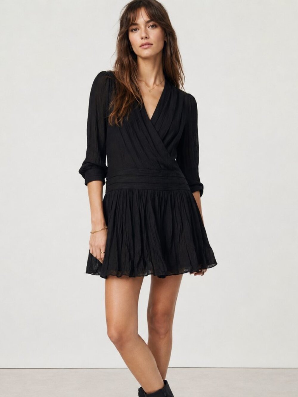 Sandro Paris Black Wrap Mini Dress | Size 1 | Classic Little Black Dress 0634